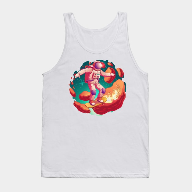 Astronaut in spacesuit riding skateboard Tank Top by t-shiit